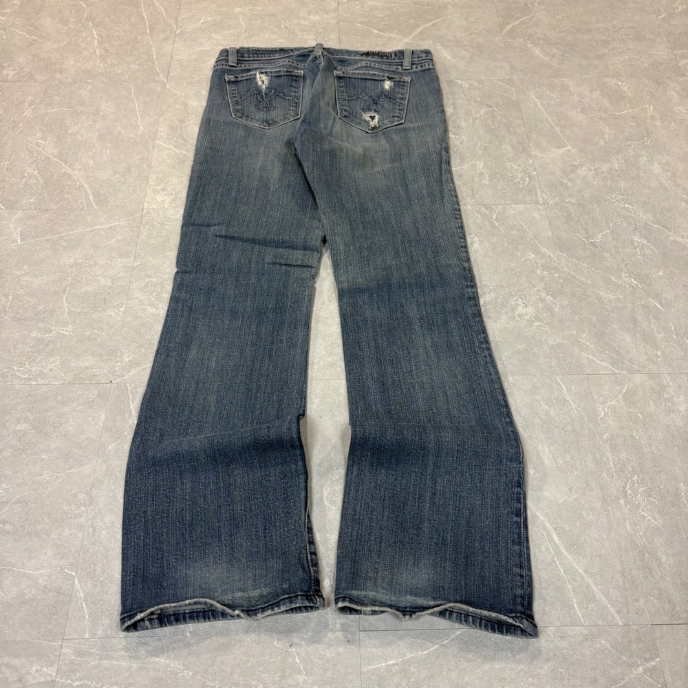 Vigoss Jeans Womens 9 Blue Denim Distressed Low Rise Bootcut Embroidered Pockets